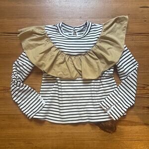 English Factory black and white striped beige ruffle long sleeve shirt SIZE S